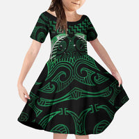 Green Matariki New Zealand Family Matching Tank Maxi Dress and Hawaiian Shirt Maori Poutama Galaxy Vibes LT14 Daughter's Dress Green - Polynesian Pride