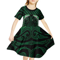 Green Matariki New Zealand Kid Short Sleeve Dress Maori Poutama Galaxy Vibes LT14 - Polynesian Pride