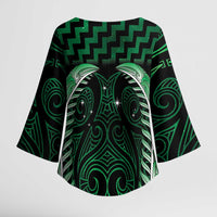 Green Matariki New Zealand Kimono Sleeve Blouse Maori Poutama Galaxy Vibes LT14 - Polynesian Pride