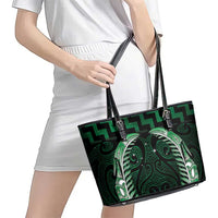 Green Matariki New Zealand Leather Tote Bag Maori Poutama Galaxy Vibes LT14 - Polynesian Pride