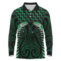 Green Matariki New Zealand Long Sleeve Polo Shirt Maori Poutama Galaxy Vibes LT14 Green - Polynesian Pride