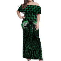 Green Matariki New Zealand Off Shoulder Maxi Dress Maori Poutama Galaxy Vibes LT14 Women Green - Polynesian Pride