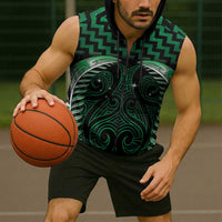 Green Matariki New Zealand Sleeveless Zip Hoodie Maori Poutama Galaxy Vibes LT14 - Polynesian Pride