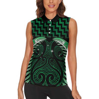 Green Matariki New Zealand Women Sleeveless Polo Shirt Maori Poutama Galaxy Vibes LT14 - Polynesian Pride