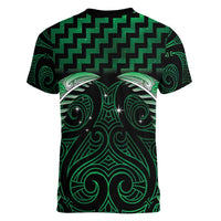 Green Matariki New Zealand Women V-Neck T-Shirt Maori Poutama Galaxy Vibes LT14 - Polynesian Pride