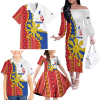 Philippines Independence Day Family Matching Off The Shoulder Long Sleeve Dress and Hawaiian Shirt Pilipinas Sun Stars Igorot Pattern LT14 - Polynesian Pride