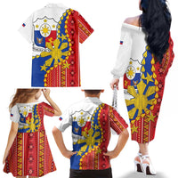Philippines Independence Day Family Matching Off The Shoulder Long Sleeve Dress and Hawaiian Shirt Pilipinas Sun Stars Igorot Pattern LT14 - Polynesian Pride