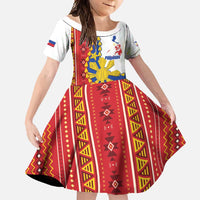 Philippines Independence Day Family Matching Off Shoulder Maxi Dress and Hawaiian Shirt Pilipinas Sun Stars Igorot Pattern LT14 Daughter's Dress Red - Polynesian Pride