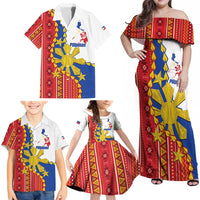 Philippines Independence Day Family Matching Off Shoulder Maxi Dress and Hawaiian Shirt Pilipinas Sun Stars Igorot Pattern LT14 - Polynesian Pride