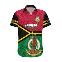 Personalised Vanuatu Football Hawaiian Shirt Vanuatuan Coat Of Arm Polynesian Flag Style LT14 Red - Polynesian Pride