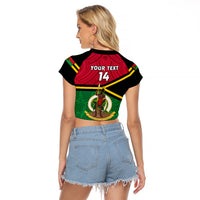 Personalised Vanuatu Football Raglan Cropped T Shirt Vanuatuan Coat Of Arm Polynesian Flag Style LT14 - Polynesian Pride