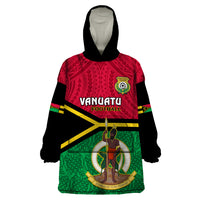 Personalised Vanuatu Football Wearable Blanket Hoodie Vanuatuan Coat Of Arm Polynesian Flag Style LT14 One Size Red - Polynesian Pride