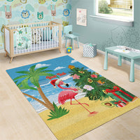 Flamingo Hawaii Summer Christmas Personalized Area Rug Mele Kalikimaka Beachy Vibes