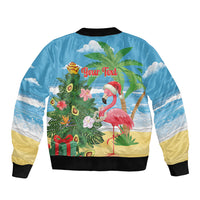 Flamingo Hawaii Summer Christmas Personalized Sleeve Zip Bomber Jacket Mele Kalikimaka Beachy Vibes