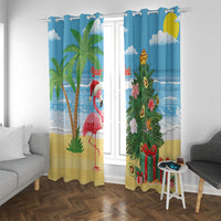 Flamingo Hawaii Summer Christmas Personalized Window Curtain Mele Kalikimaka Beachy Vibes