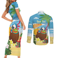 Chilling Parrot Hawaii Summer Christmas Personalized Couples Matching Short Sleeve Bodycon Dress and Long Sleeve Button Shirt It's 5 O'Clock Somewhere Beachy Vibes