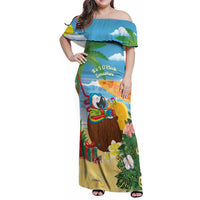 Chilling Parrot Hawaii Summer Christmas Personalized Family Matching Off Shoulder Maxi Dress and Hawaiian Shirt It's 5 O'Clock Somewhere Beachy Vibes LT14 Mom's Dress Blue - Polynesian Pride