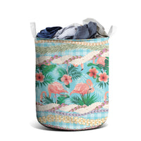 Flamingo Hawaii Summer Laundry Basket Hawaiian Lei Pakala Motifs Tropical Style