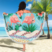 Flamingo Hawaii Summer Beach Blanket Hawaiian Lei Pakala Motifs Tropical Style