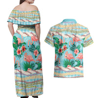 Flamingo Hawaii Summer Couples Matching Off Shoulder Maxi Dress and Hawaiian Shirt Hawaiian Lei Pakala Motifs Tropical Style LT14 - Polynesian Pride