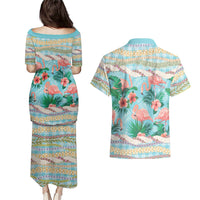 Flamingo Hawaii Summer Couples Matching Puletasi and Hawaiian Shirt Hawaiian Lei Pakala Motifs Tropical Style LT14 - Polynesian Pride