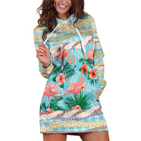 Flamingo Hawaii Summer Hoodie Dress Hawaiian Lei Pakala Motifs Tropical Style LT14 Cyan - Polynesian Pride