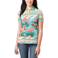 Flamingo Hawaii Summer Women Polo Shirt Hawaiian Lei Pakala Motifs Tropical Style LT14 - Polynesian Pride