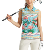 Flamingo Hawaii Summer Women Sleeveless Polo Shirt Hawaiian Lei Pakala Motifs Tropical Style LT14 - Polynesian Pride