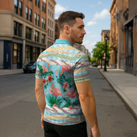 Flamingo Hawaii Summer Zipper Polo Shirt Hawaiian Lei Pakala Motifs Tropical Style