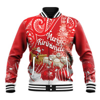 New Zealand Christmas In July Personalised Baseball Jacket Funny Santa Sheep Meri Kirihimete Red LT14 Unisex Red - Polynesian Pride