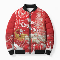 New Zealand Christmas In July Personalised Bomber Puffer Jacket Funny Santa Sheep Meri Kirihimete Red LT14 Unisex Red - Polynesian Pride