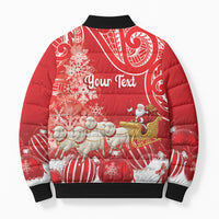 New Zealand Christmas In July Personalised Bomber Puffer Jacket Funny Santa Sheep Meri Kirihimete Red LT14 - Polynesian Pride