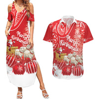 New Zealand Christmas In July Personalised Couples Matching Summer Maxi Dress and Hawaiian Shirt Funny Santa Sheep Meri Kirihimete Red LT14 Red - Polynesian Pride