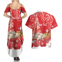 New Zealand Christmas In July Personalised Couples Matching Summer Maxi Dress and Hawaiian Shirt Funny Santa Sheep Meri Kirihimete Red LT14 - Polynesian Pride