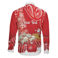 New Zealand Christmas In July Personalised Family Matching Off The Shoulder Long Sleeve Dress and Hawaiian Shirt Funny Santa Sheep Meri Kirihimete Red LT14 - Polynesian Pride