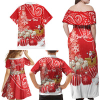 New Zealand Christmas In July Personalised Family Matching Off Shoulder Maxi Dress and Hawaiian Shirt Funny Santa Sheep Meri Kirihimete Red LT14 - Polynesian Pride