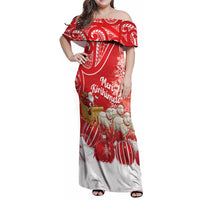 New Zealand Christmas In July Personalised Family Matching Off Shoulder Maxi Dress and Hawaiian Shirt Funny Santa Sheep Meri Kirihimete Red LT14 Mom's Dress Red - Polynesian Pride