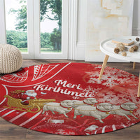 New Zealand Christmas In July Round Carpet Funny Santa Sheep Meri Kirihimete Red LT14 - Polynesian Pride