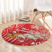 New Zealand Christmas In July Round Carpet Funny Santa Sheep Meri Kirihimete Red LT14 - Polynesian Pride