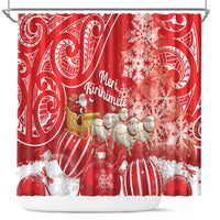 New Zealand Christmas In July Shower Curtain Funny Santa Sheep Meri Kirihimete Red LT14 Red - Polynesian Pride