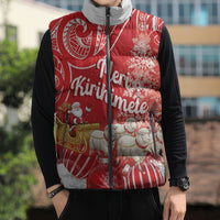 New Zealand Christmas In July Personalised Sleeveless Puffer Jacket Funny Santa Sheep Meri Kirihimete Red LT14 - Polynesian Pride