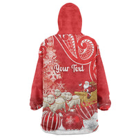 New Zealand Christmas In July Personalised Wearable Blanket Hoodie Funny Santa Sheep Meri Kirihimete Red LT14 - Polynesian Pride