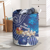 New Zealand Christmas In July Laundry Basket Funny Santa Sheep Meri Kirihimete Blue LT14 Blue - Polynesian Pride
