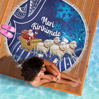 New Zealand Christmas In July Beach Blanket Funny Santa Sheep Meri Kirihimete Blue LT14 - Polynesian Pride