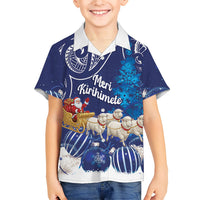 New Zealand Christmas In July Personalised Family Matching Off Shoulder Maxi Dress and Hawaiian Shirt Funny Santa Sheep Meri Kirihimete Blue LT14 Son's Shirt Blue - Polynesian Pride