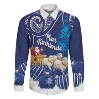 New Zealand Christmas In July Personalised Family Matching Off Shoulder Short Dress and Hawaiian Shirt Funny Santa Sheep Meri Kirihimete Blue LT14 Dad's Shirt - Long Sleeve Blue - Polynesian Pride