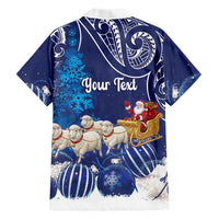 New Zealand Christmas In July Personalised Family Matching Puletasi and Hawaiian Shirt Funny Santa Sheep Meri Kirihimete Blue LT14 - Polynesian Pride