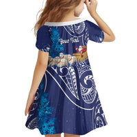 New Zealand Christmas In July Personalised Family Matching Short Sleeve Bodycon Dress and Hawaiian Shirt Funny Santa Sheep Meri Kirihimete Blue LT14 - Polynesian Pride
