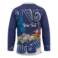 New Zealand Christmas In July Personalised Hockey Jersey Funny Santa Sheep Meri Kirihimete Blue LT14 - Polynesian Pride