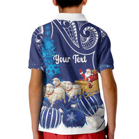 New Zealand Christmas In July Personalised Kid Polo Shirt Funny Santa Sheep Meri Kirihimete Blue LT14 - Polynesian Pride